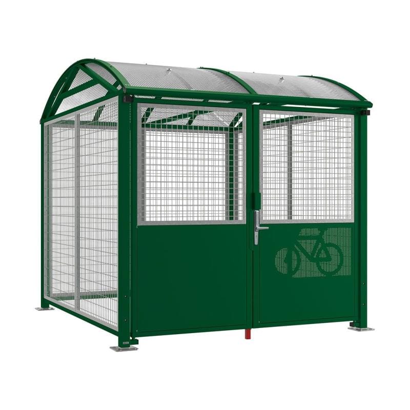 Cityscape Direct Secure Barrel Roof Bicycle Shelter Green (RAL 6005) / Digicode Pad / Galvanised