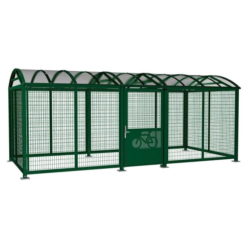 Cityscape Direct Secure XL Barrel Roof Bicycle Shelter Green (RAL 6005) / Digicode Pad / Painted