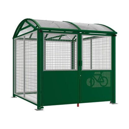 Cityscape Direct Secure Barrel Roof Bicycle Shelter Green (RAL 6005) / Key Lock / Galvanised