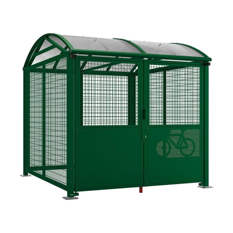 Cityscape Direct Secure Barrel Roof Bicycle Shelter Green (RAL 6005) / Key Lock / Painted