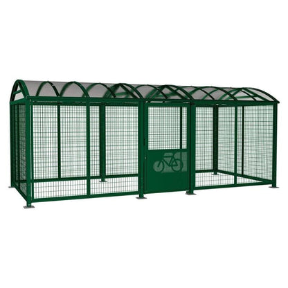 Cityscape Direct Secure XL Barrel Roof Bicycle Shelter Green (RAL 6005) / Key Lock / Painted