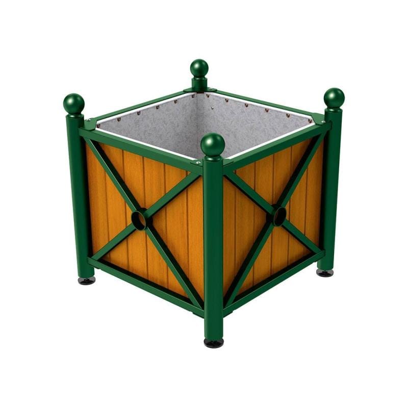 Cityscape Direct Province Sphere Planter (Steel and Wood) Green (RAL 6005) / Light Oak / Galvanised steel