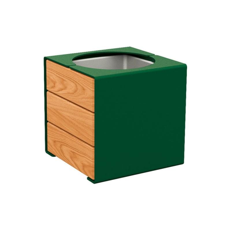 Cityscape Direct Kube Planter (Steel and Wood) Green (RAL 6005) / Light Oak