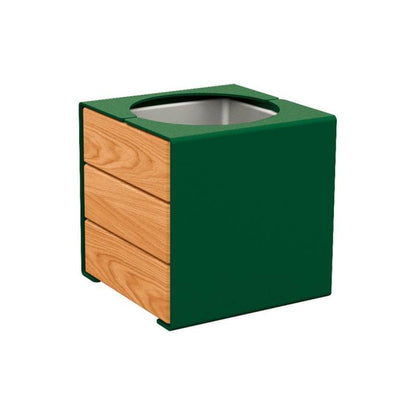 Cityscape Direct Kube Planter (Steel and Wood) Green (RAL 6005) / Light Oak