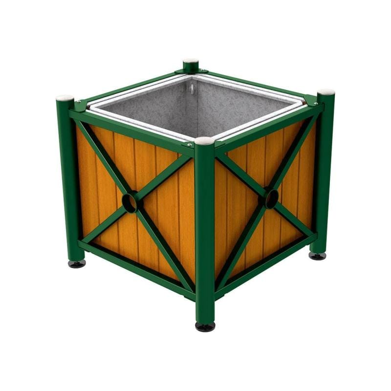 Cityscape Direct Province Brushed Steel Planter (Steel and Wood) Green (RAL 6005) / Light Oak / With inserts for use with lifting rings