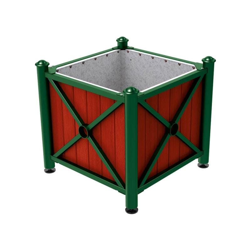 Cityscape Direct Province Agora Planter (Steel and Wood) Green (RAL 6005) / Mahogany / Galvanised steel
