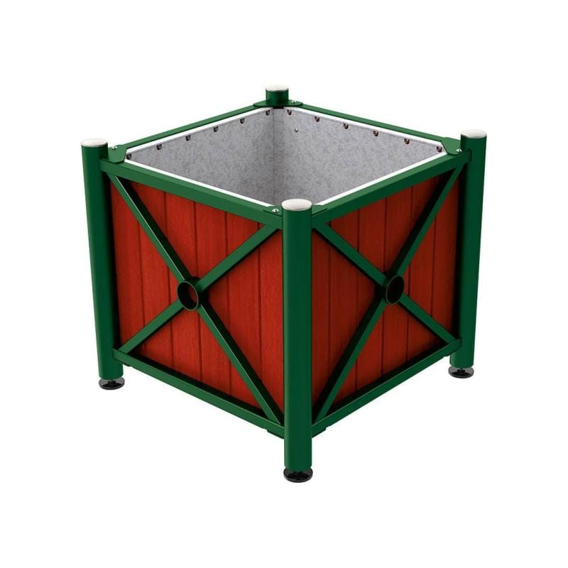 Cityscape Direct Province Brushed Steel Planter (Steel and Wood) Green (RAL 6005) / Mahogany / Galvanised steel
