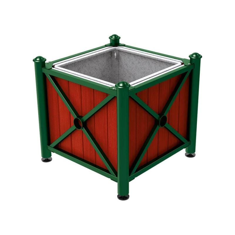 Cityscape Direct Province Agora Planter (Steel and Wood) Green (RAL 6005) / Mahogany / With inserts for use with lifting rings