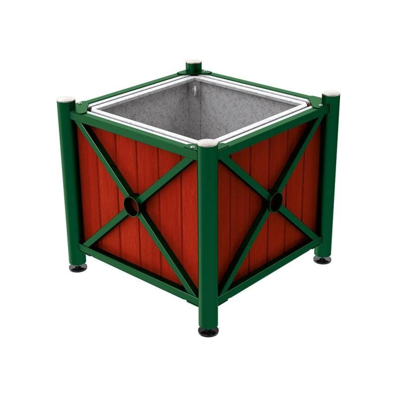 Cityscape Direct Province Brushed Steel Planter (Steel and Wood) Green (RAL 6005) / Mahogany / With inserts for use with lifting rings