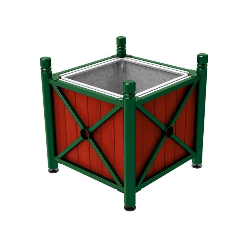 Cityscape Direct Province City Planter (Steel and Wood) Green (RAL 6005) / Mahogany / With inserts for use with lifting rings