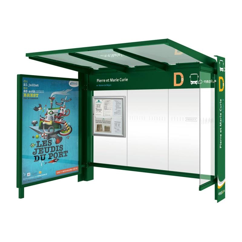 Cityscape Direct Kube Bus Shelter Green (RAL 6005) / with Advertising Board / Not Required