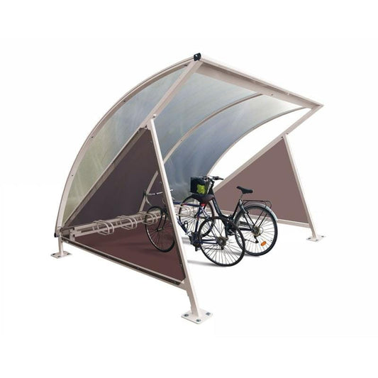 Cityscape Direct Crescent Bicycle Shelter Light Grey (RAL 7044) / Single Unit (with Bicycle Rack)