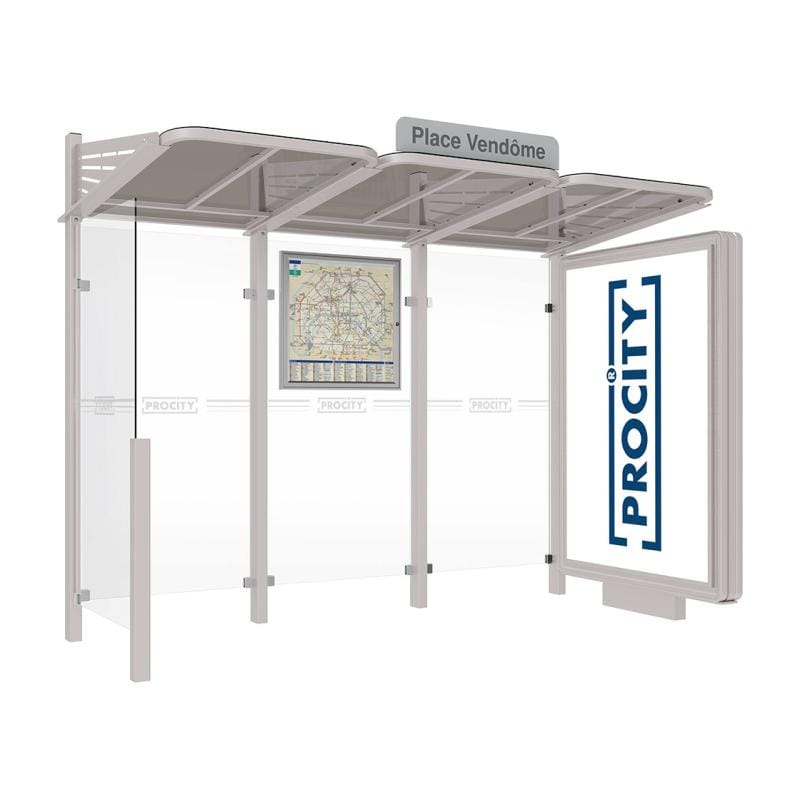 Cityscape Direct Conviviale Bus Shelter Light Grey (RAL 7044) / With lightbox on one side and cladding on the other / Not Required