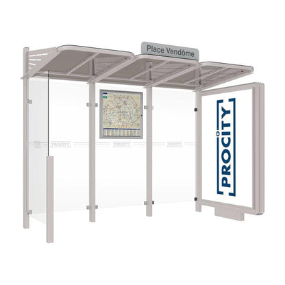 Cityscape Direct Conviviale Bus Shelter Light Grey (RAL 7044) / With lightbox on one side and cladding on the other / Not Required