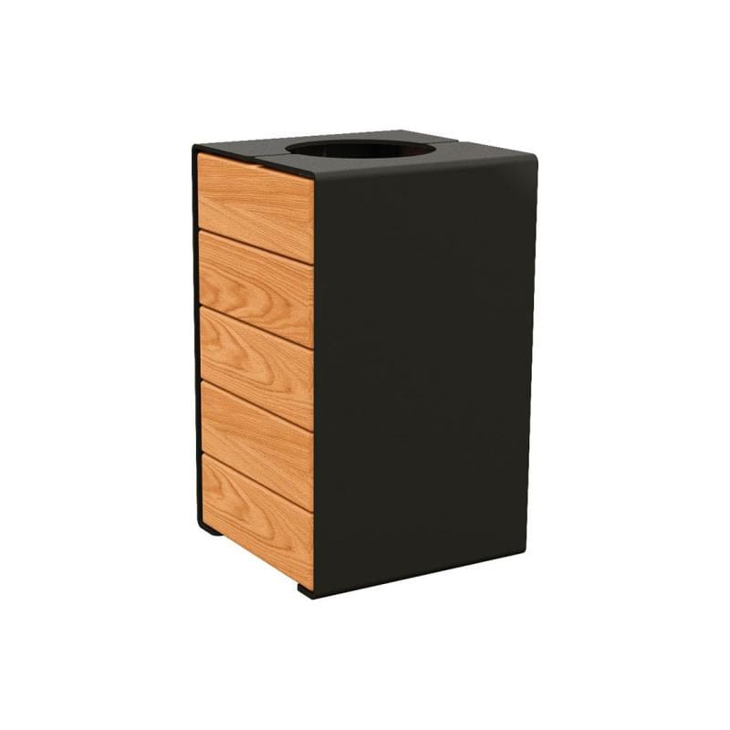 Cityscape Direct Kube Litter Bin (Wood and Steel) Light Oak / Black (RAL 9005) / No Lid