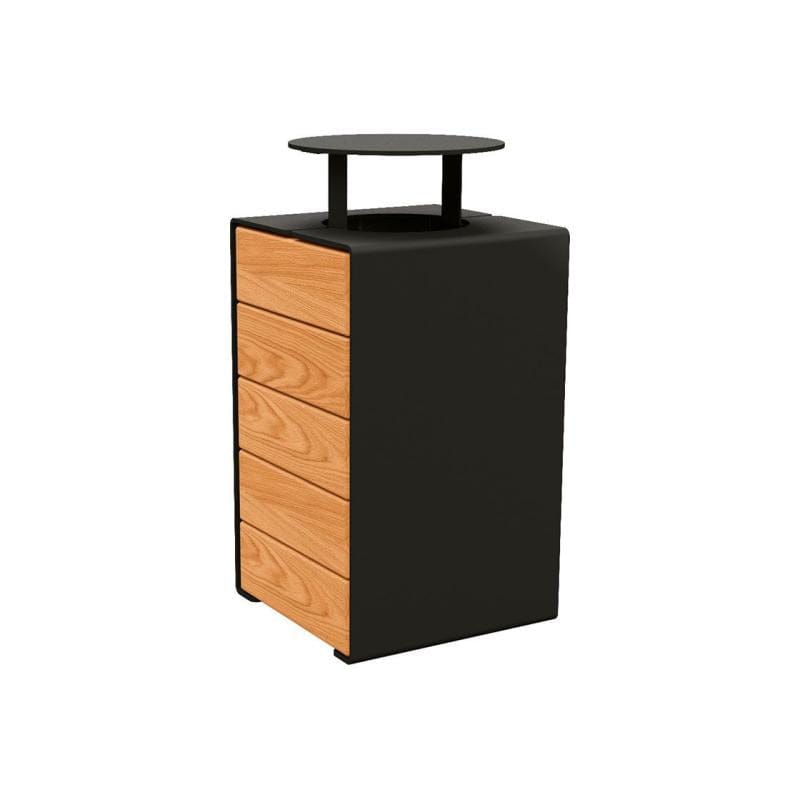 Cityscape Direct Kube Litter Bin (Wood and Steel) Light Oak / Black (RAL 9005) / With Lid