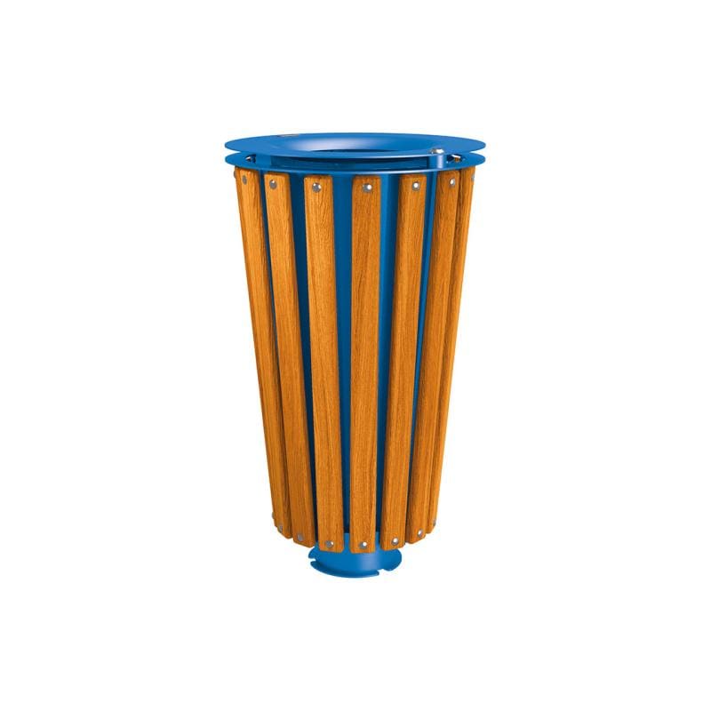 Cityscape Direct Lofoten Litter Bin (Wood) Light Oak / Blue (RAL 5010) / Galvanised and Painted Bucket (Contact sales with colour requirement)