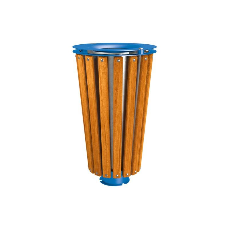 Cityscape Direct Lofoten Litter Bin (Wood) Light Oak / Blue (RAL 5010) / Galvanised Bucket (Unpainted)