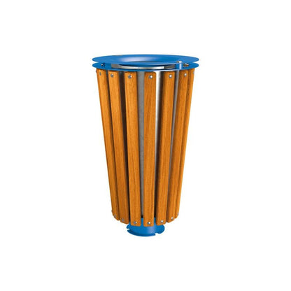 Cityscape Direct Lofoten Litter Bin (Wood) Light Oak / Blue (RAL 5010) / Galvanised Bucket (Unpainted)