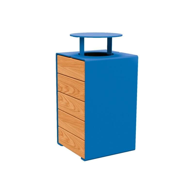 Cityscape Direct Kube Litter Bin (Wood and Steel) Light Oak / Blue (RAL 5010) / With Lid