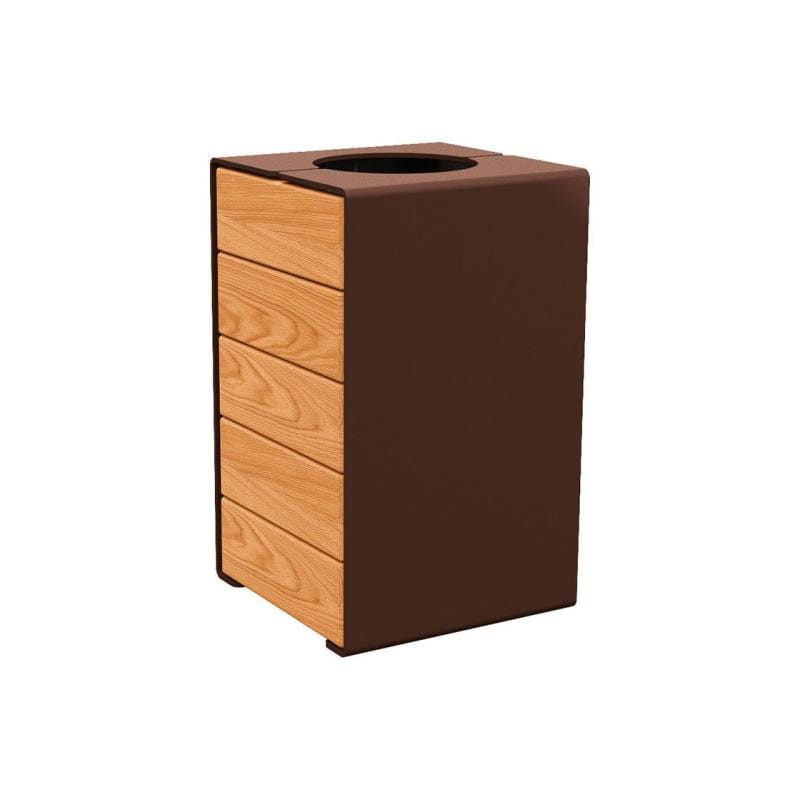 Cityscape Direct Kube Litter Bin (Wood and Steel) Light Oak / Brown (RAL 8017) / No Lid