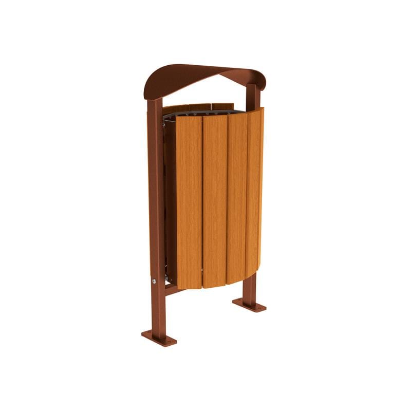 Cityscape Direct Silaos Litter Bin (Wood and Steel) Light Oak / Corten Effect / Base Plates