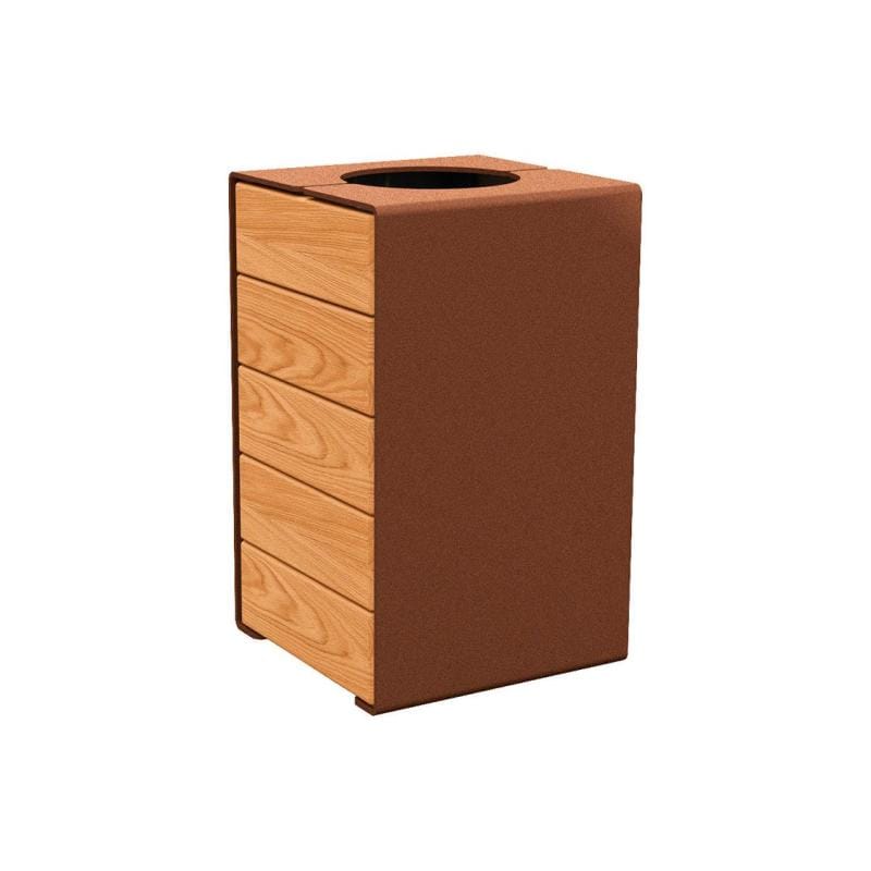Cityscape Direct Kube Litter Bin (Wood and Steel) Light Oak / Corten Effect / No Lid