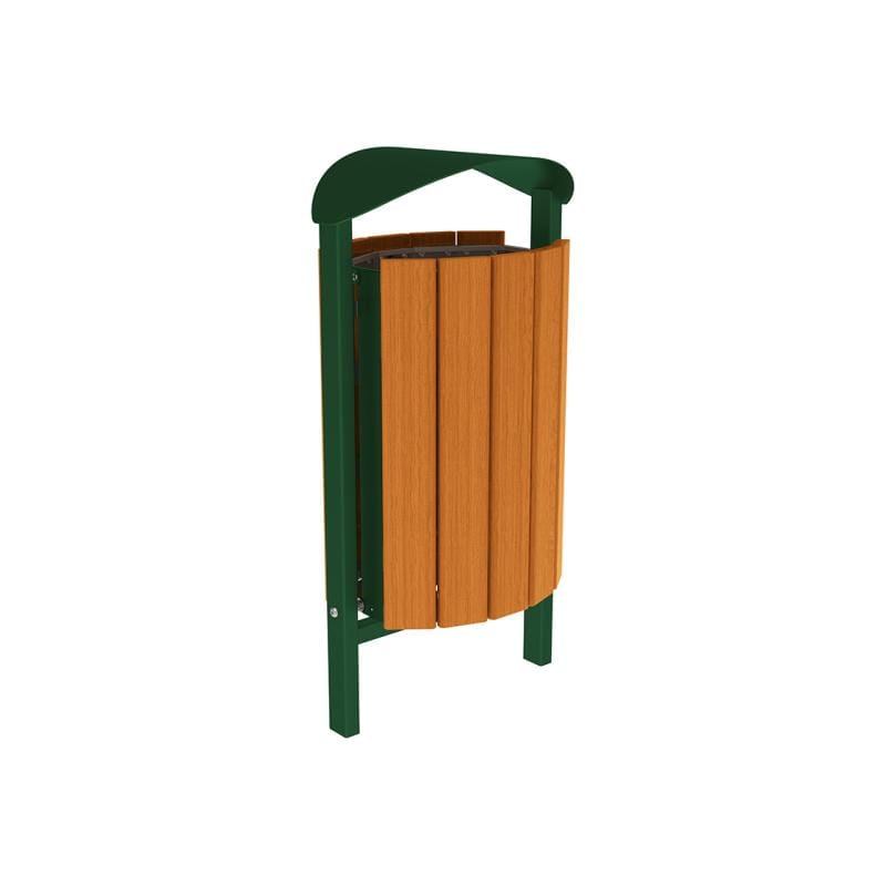 Cityscape Direct Silaos Litter Bin (Wood and Steel) Light Oak / Green (RAL 6005) / Concreted
