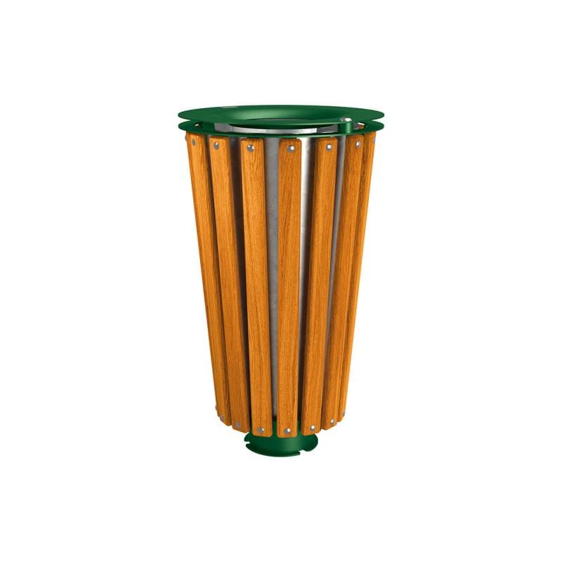 Cityscape Direct Lofoten Litter Bin (Wood) Light Oak / Green (RAL 6005) / Galvanised Bucket (Unpainted)
