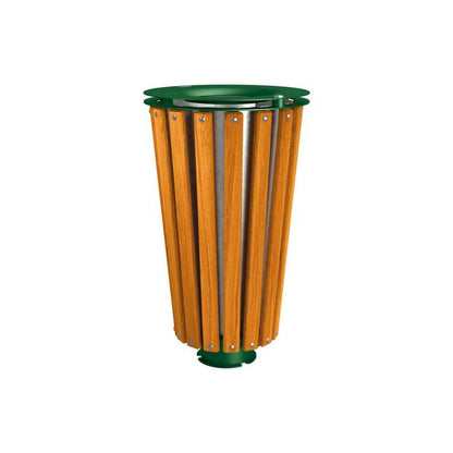 Cityscape Direct Lofoten Litter Bin (Wood) Light Oak / Green (RAL 6005) / Galvanised Bucket (Unpainted)