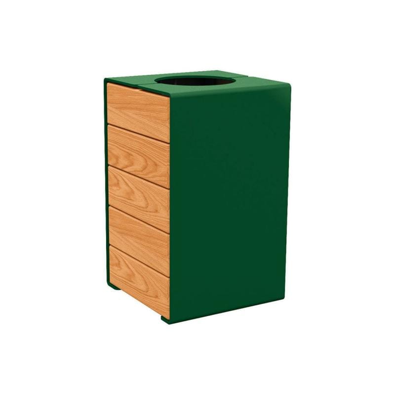 Cityscape Direct Kube Litter Bin (Wood and Steel) Light Oak / Green (RAL 6005) / No Lid