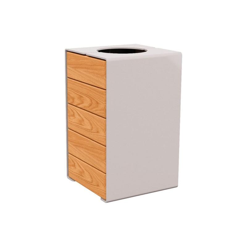 Cityscape Direct Kube Litter Bin (Wood and Steel) Light Oak / Light Grey (RAL 7044) / No Lid