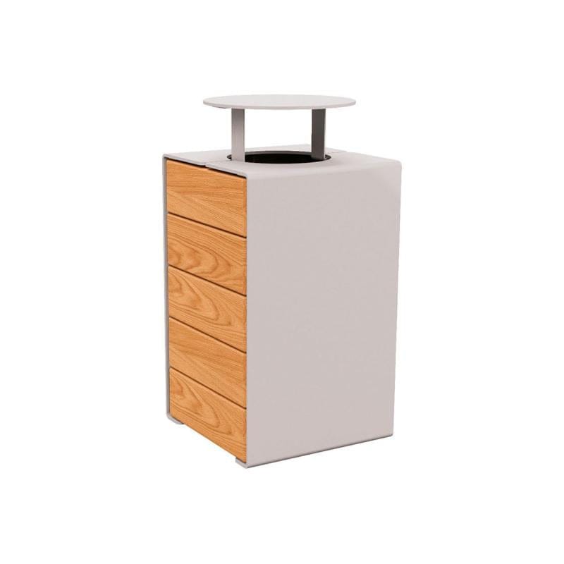Cityscape Direct Kube Litter Bin (Wood and Steel) Light Oak / Light Grey (RAL 7044) / With Lid
