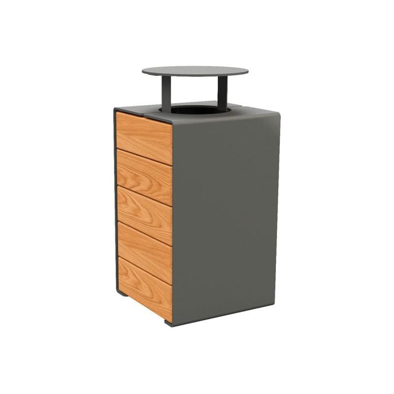 Cityscape Direct Kube Litter Bin (Wood and Steel) Light Oak / Procity Grey / With Lid