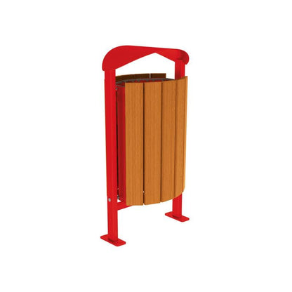 Cityscape Direct Silaos Litter Bin (Wood and Steel) Light Oak / Red (RAL 3020) / Base Plates