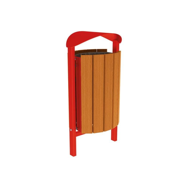 Cityscape Direct Silaos Litter Bin (Wood and Steel) Light Oak / Red (RAL 3020) / Concreted