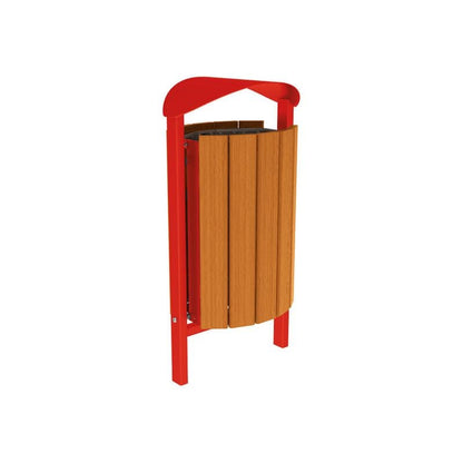 Cityscape Direct Silaos Litter Bin (Wood and Steel) Light Oak / Red (RAL 3020) / Concreted