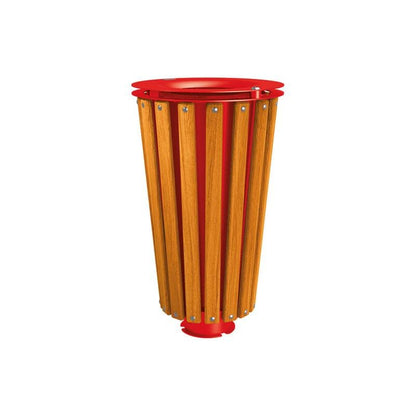 Cityscape Direct Lofoten Litter Bin (Wood) Light Oak / Red (RAL 3020) / Galvanised and Painted Bucket (Contact sales with colour requirement)