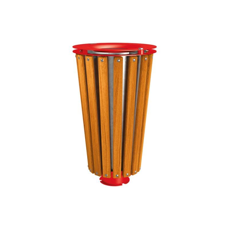 Cityscape Direct Lofoten Litter Bin (Wood) Light Oak / Red (RAL 3020) / Galvanised Bucket (Unpainted)
