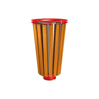 Cityscape Direct Lofoten Litter Bin (Wood) Light Oak / Red (RAL 3020) / Galvanised Bucket (Unpainted)