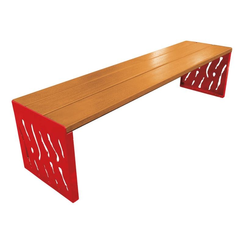 Cityscape Direct Venice Bench (Steel and Wood) Light Oak / Red (RAL 3020)