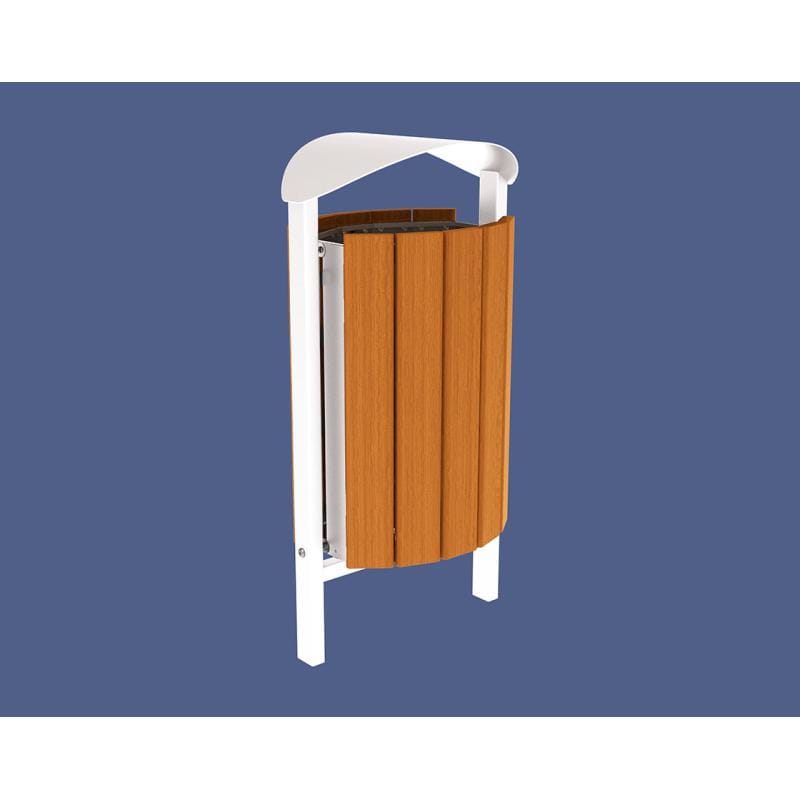 Cityscape Direct Silaos Litter Bin (Wood and Steel) Light Oak / White (RAL 9010) / Concreted