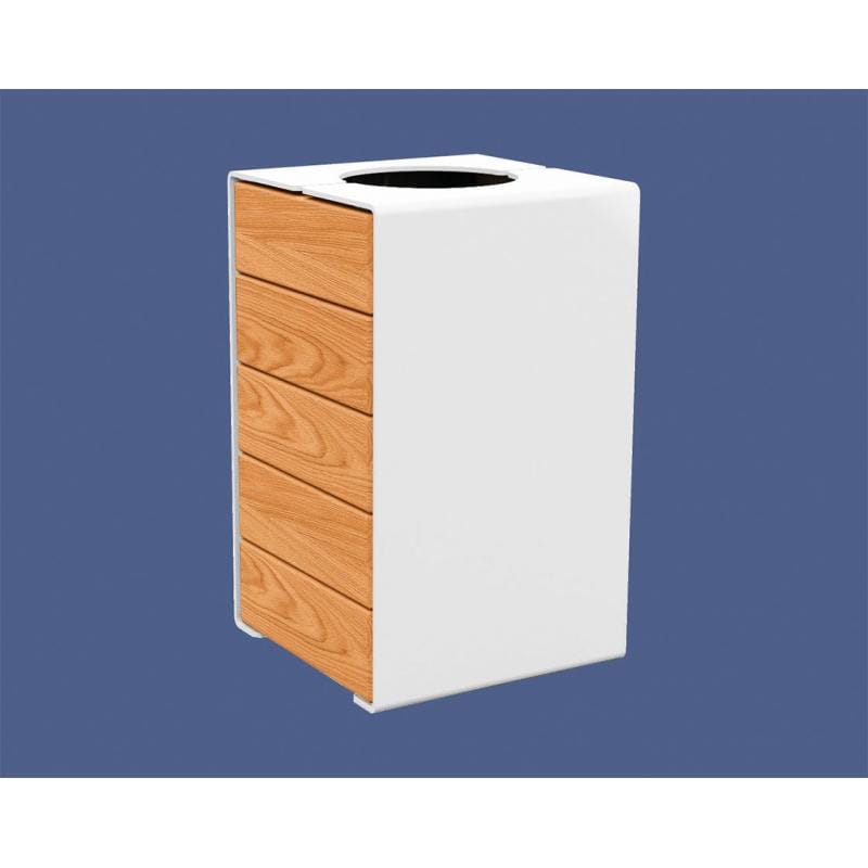 Cityscape Direct Kube Litter Bin (Wood and Steel) Light Oak / White (RAL 9010) / No Lid