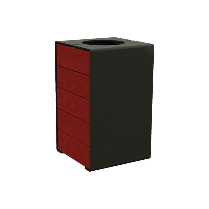 Cityscape Direct Kube Litter Bin (Wood and Steel) Mahogany / Black (RAL 9005) / No Lid