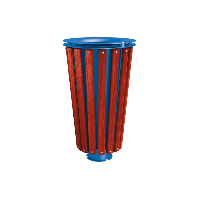 Cityscape Direct Lofoten Litter Bin (Wood) Mahogany / Blue (RAL 5010) / Galvanised and Painted Bucket (Contact sales with colour requirement)