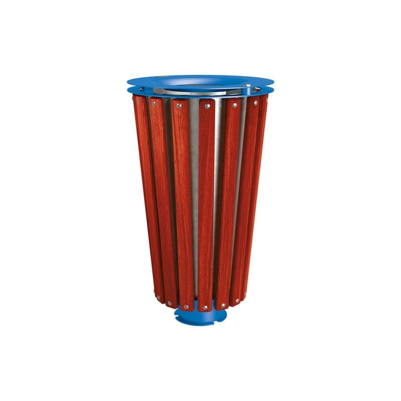 Cityscape Direct Lofoten Litter Bin (Wood) Mahogany / Blue (RAL 5010) / Galvanised Bucket (Unpainted)