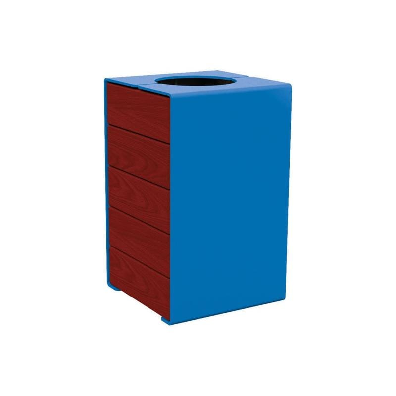 Cityscape Direct Kube Litter Bin (Wood and Steel) Mahogany / Blue (RAL 5010) / No Lid