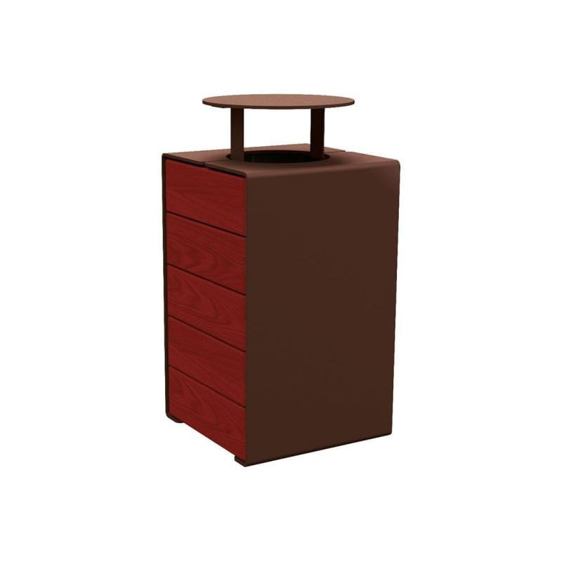 Cityscape Direct Kube Litter Bin (Wood and Steel) Mahogany / Brown (RAL 8017) / With Lid