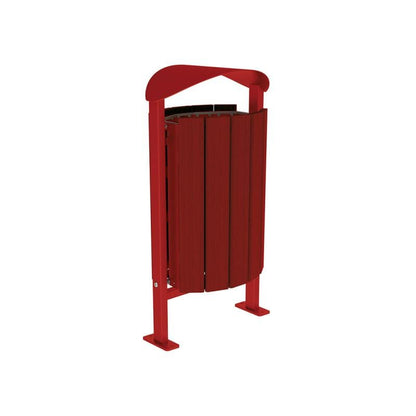 Cityscape Direct Silaos Litter Bin (Wood and Steel) Mahogany / Burgundy (RAL 3004) / Base Plates