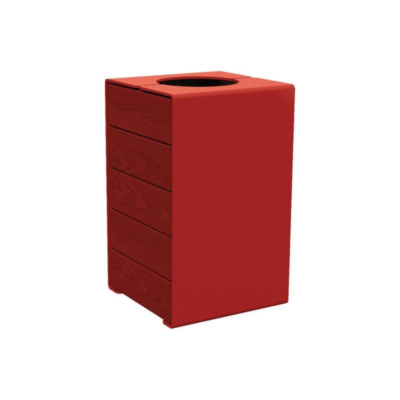 Cityscape Direct Kube Litter Bin (Wood and Steel) Mahogany / Burgundy (RAL 3004) / No Lid